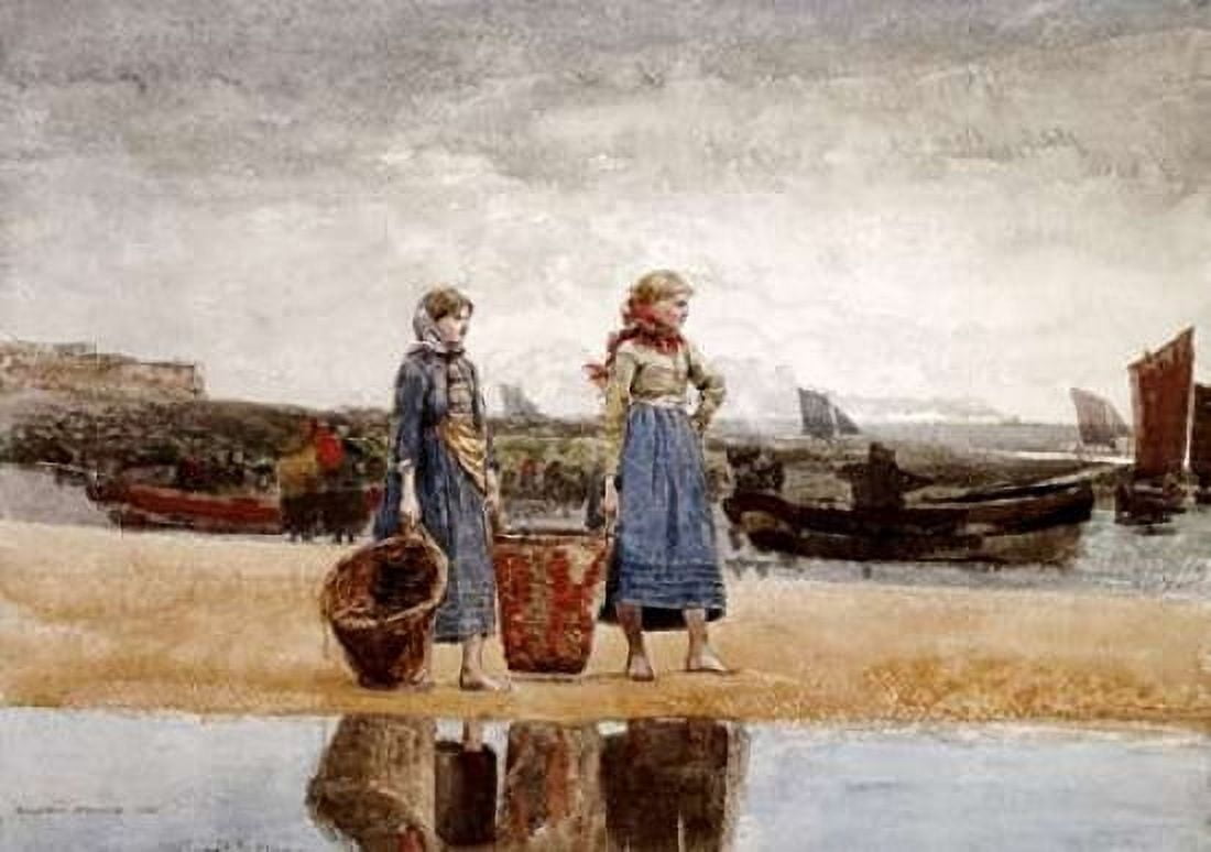 Two Girls on The Beach Tynemouth Canvas Art - Winslow Homer (20 x 28)