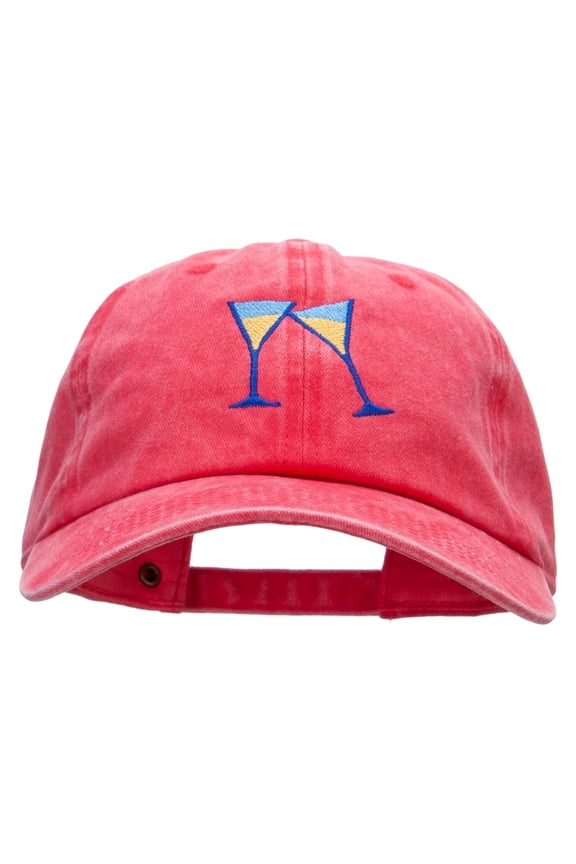 Two Glasses of Wine Embroidered Unstructured Pigment Dyed Cotton Cap - Red OSFM
