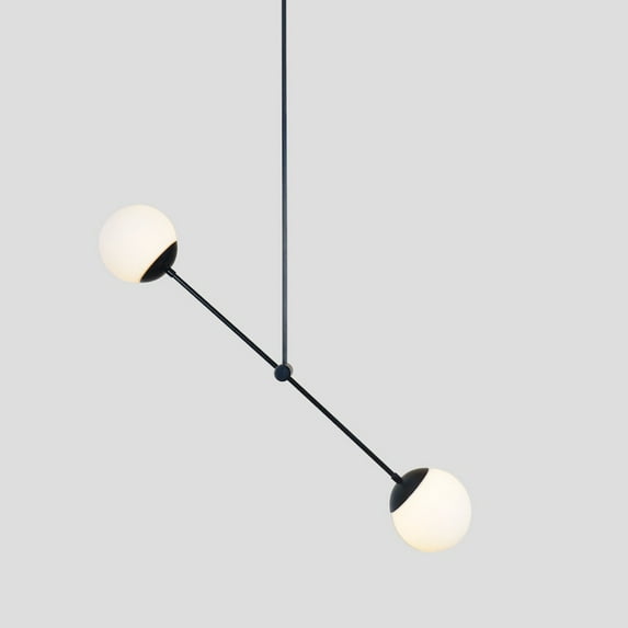 Two Globe Brass Linear Pendant Light Fixture Stilnovo Style Brass Sputnik Chandelier Ceiling Pendant