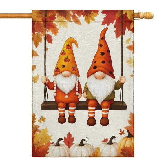 Two Gnomes Pumpkins and Fall Leaves Fall Garden Flags 28"x40" Double Side,Small Yard Flags for Outside,Outdoor Fall Decor,Autumn Funny Garden Flag Yard Decoration