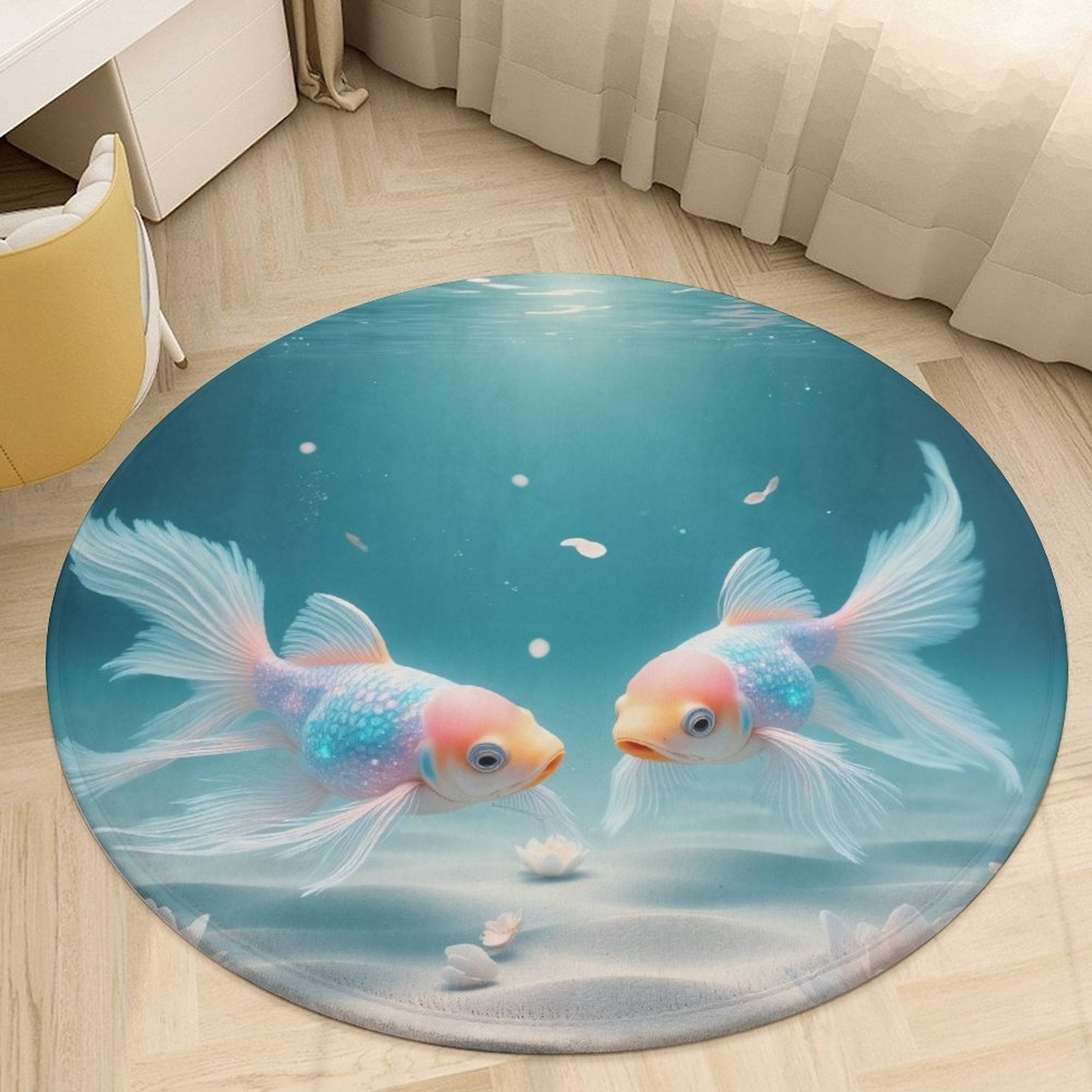 Two Goldfish in An Underwater Garden Round Area Rugs for Bedroom Living ...