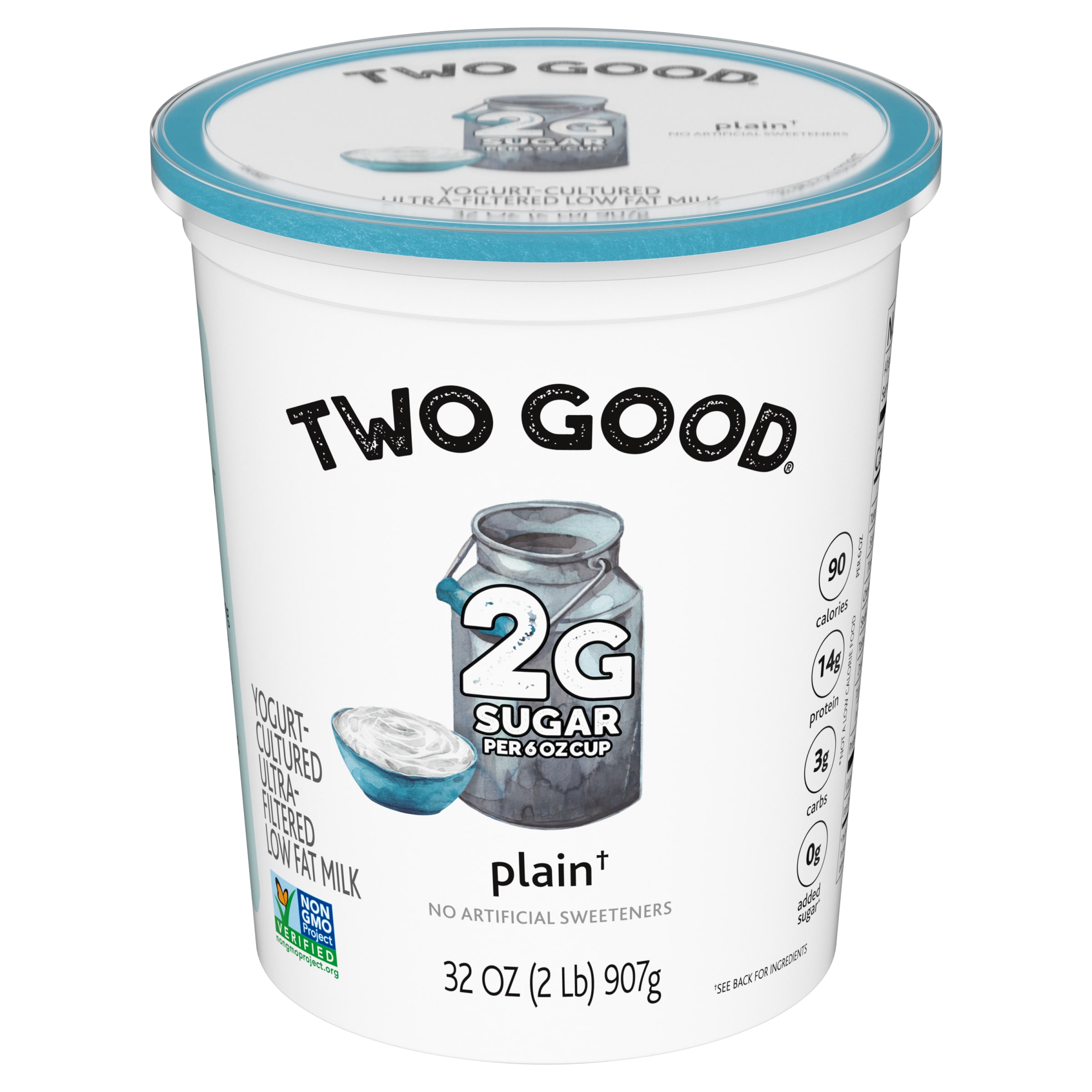 Two Good Lower Sugar Plain Flavored Low Fat Greek Yogurt Cultured Product, 32 oz Tub - image 1 of 10