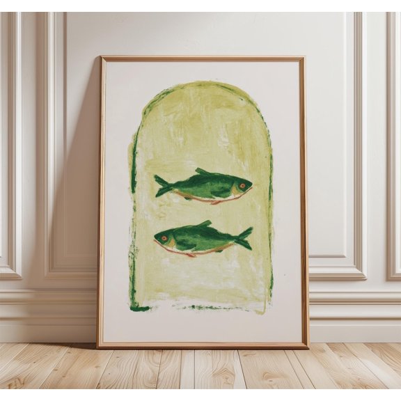 Two Green Fish Coastal Poster Unframed Paper Print