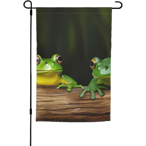 Two Green Frogs Garden Flag 12x18 in Indoor Outdoor Double Sided Flag Vivid Color and Fade proof - Small Yard Flags for Outside Holiday Banner Wall Art Hanging Poster
