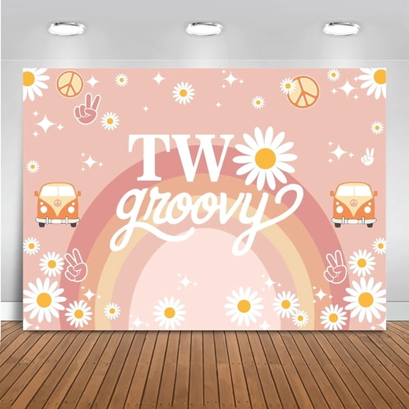 Two Groovy Birthday Backdrop Boho Rainbow Groovy 2nd Birthday Background Retro 70's Daisy Hippie Peace Love Birthday Party Decorations Banner Photo Booth Props