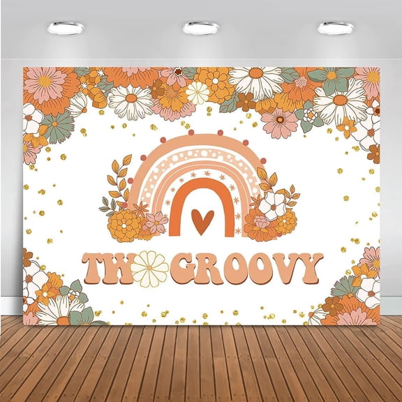 Two Groovy Birthday Backdrop Hippie Boho Rainbow Second Birthday Background Floral 2nd Birthday Party Decorations Supplies Cake Table Banner Photo Booth Props