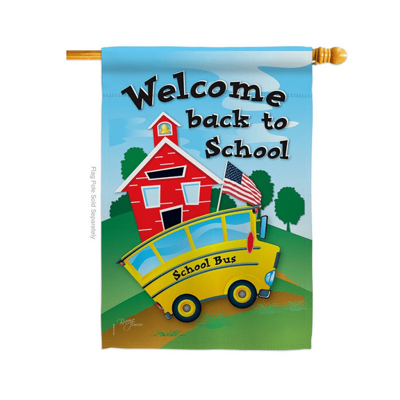 Two Group Welcome Back to School Bus Education Decor Flag House Flag 28" x 40" Double Sided-Thick Fabric