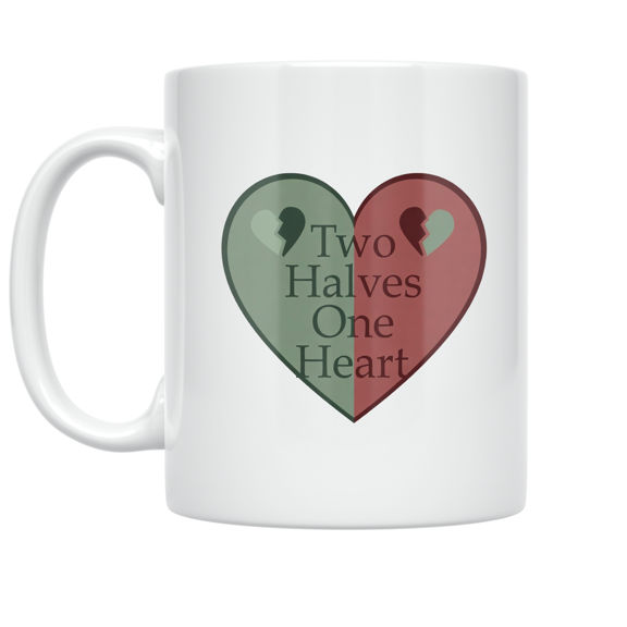 Two Halves One Heart - Couple Matching Design - 11 oz Ceramic Coffee Mug