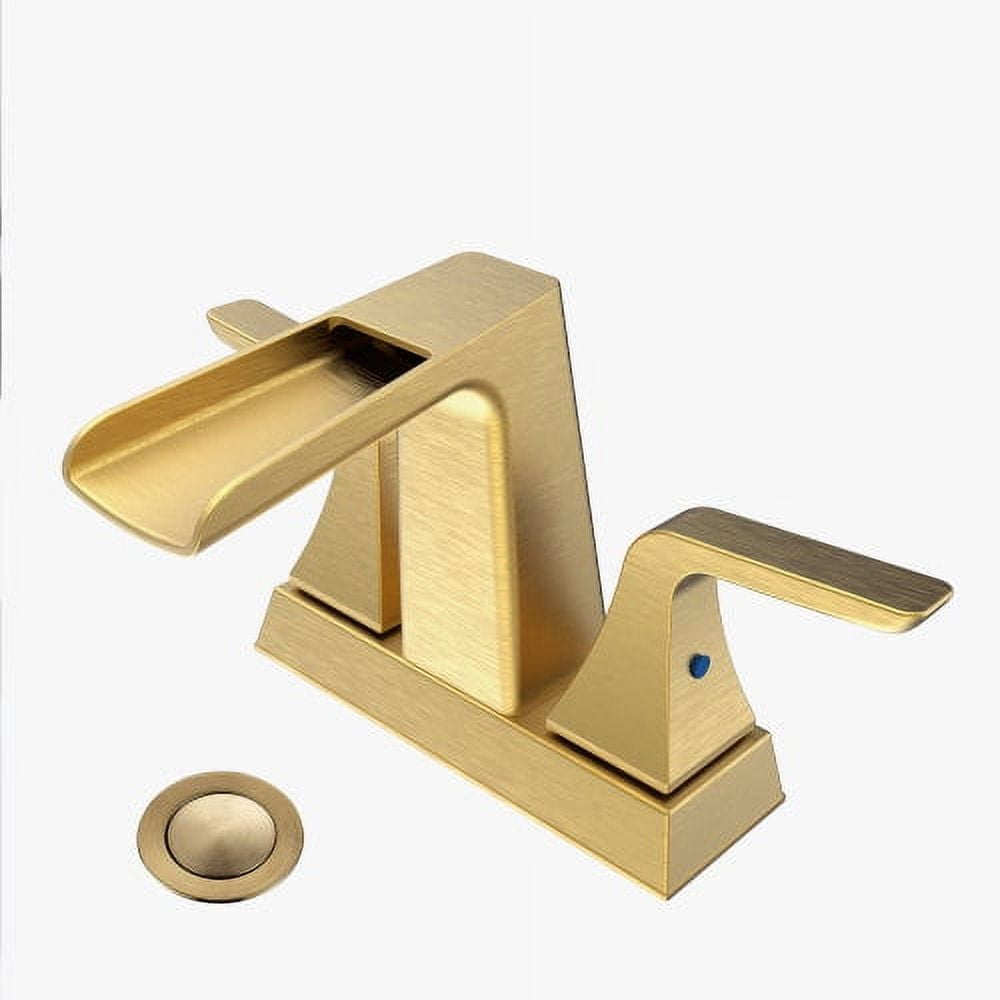 Brushed Gold Double Handle Waterfall Bathroom Faucet