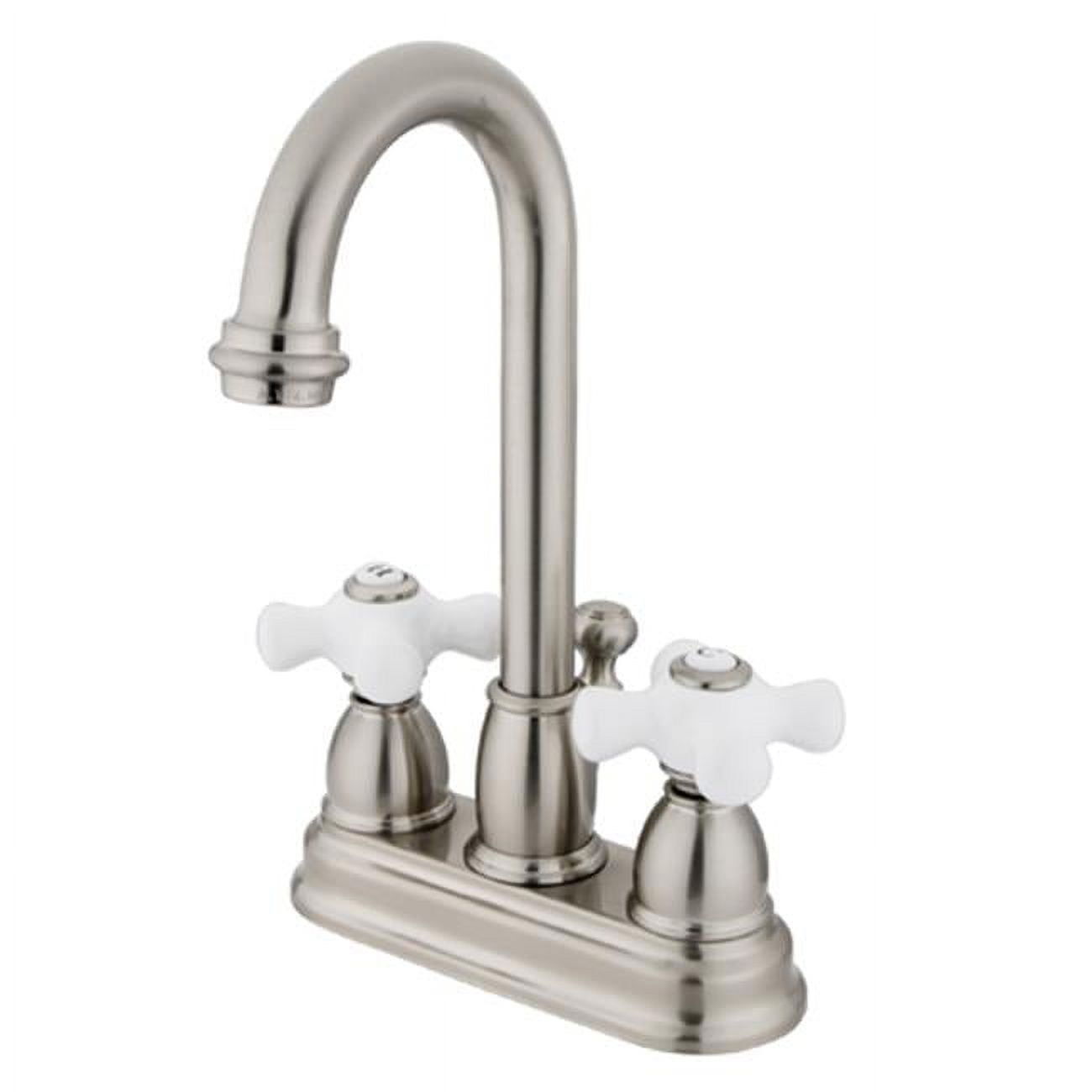 Satin Nickel Double Cross Handle Centerset Bathroom Faucet