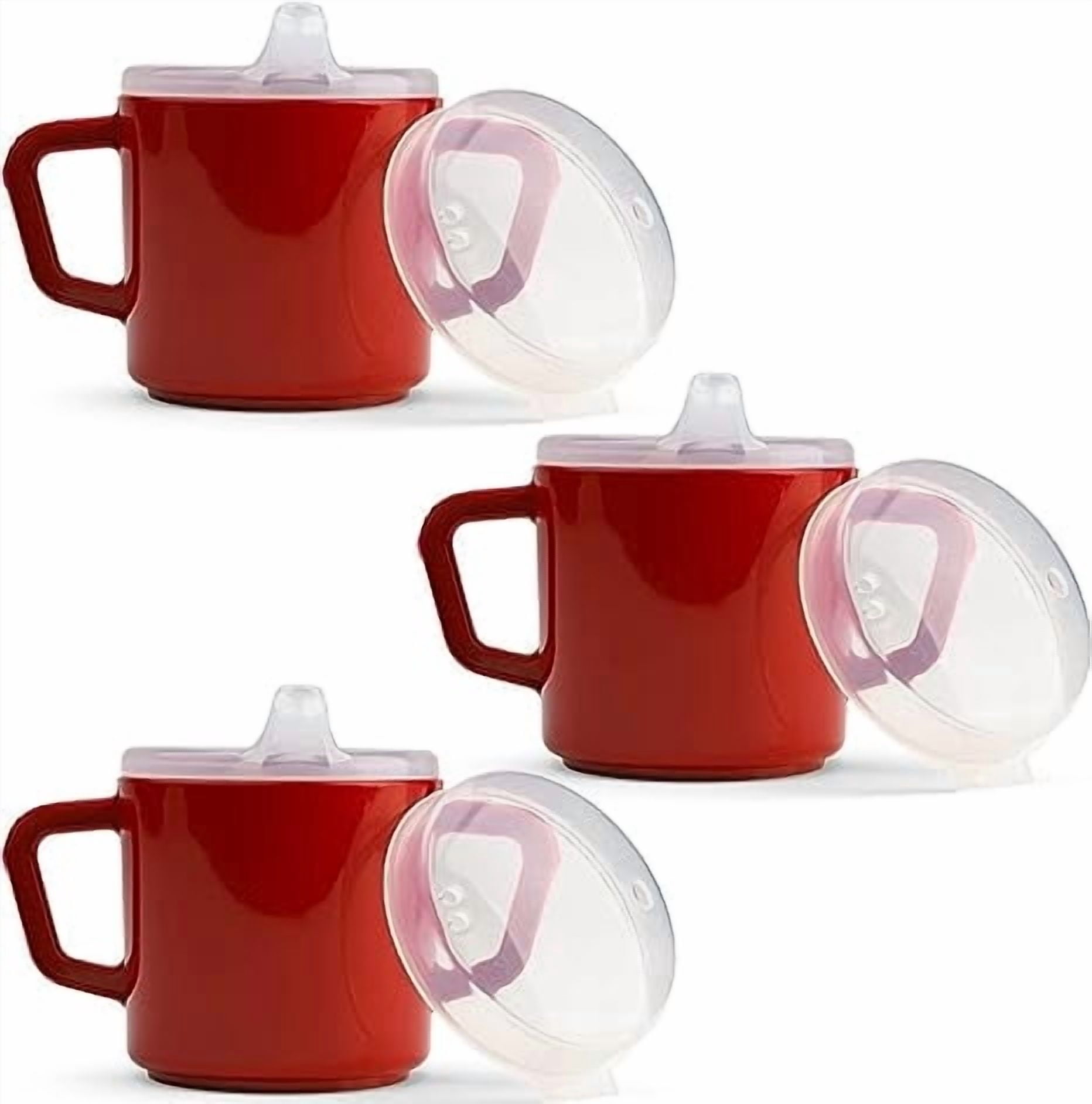 Providence Spillproof Compact 8 oz Adult Sippy Cup w/ 2 Handles, Red / 3 Pack