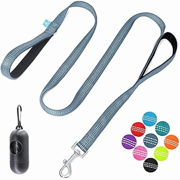 Two Handle Dog Leash, Dual Soft Padded Handles with Traffic Control Handle Leash for Small Medium or Large Dogs (1.0'' x 5 FT, Grey)