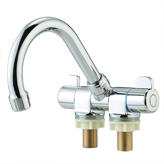 Two Handle Foldable RV Faucet, Deck/Wall Mounted RV Kitchen Faucet, Hot and Cold Water Mixer Tap Rotating