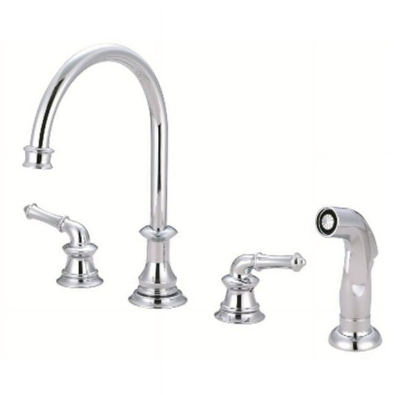 Two Handle Kitchen Widespread Faucet With Spray- Polished Chrome