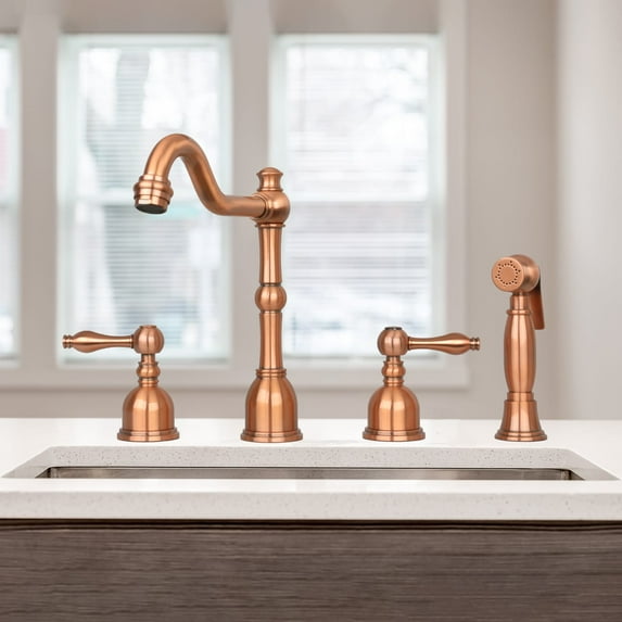 Two-Handles Copper Widespread Kitchen Faucet with Side Sprayer - 8.3*9.8"