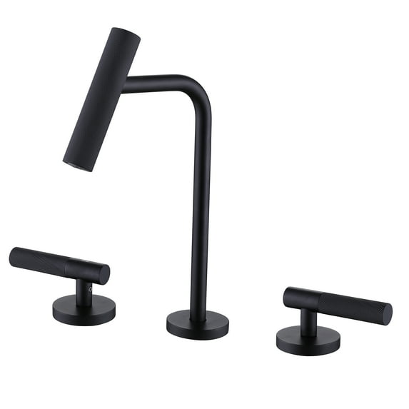 Two Handles Wall Mounted Bathroom Sink Faucet, Solid Brass Matte Black Lavatory Basin Faucet