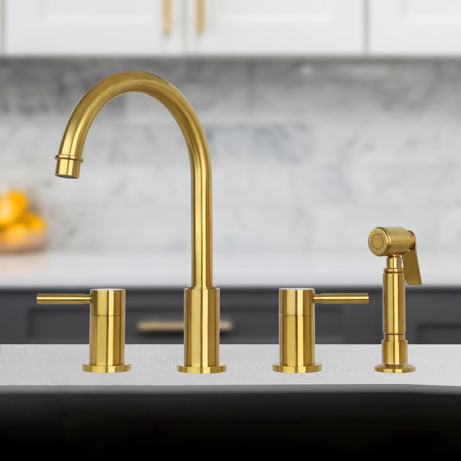 Brushed Gold Brass Kitchen Faucet with Pull-out Spray