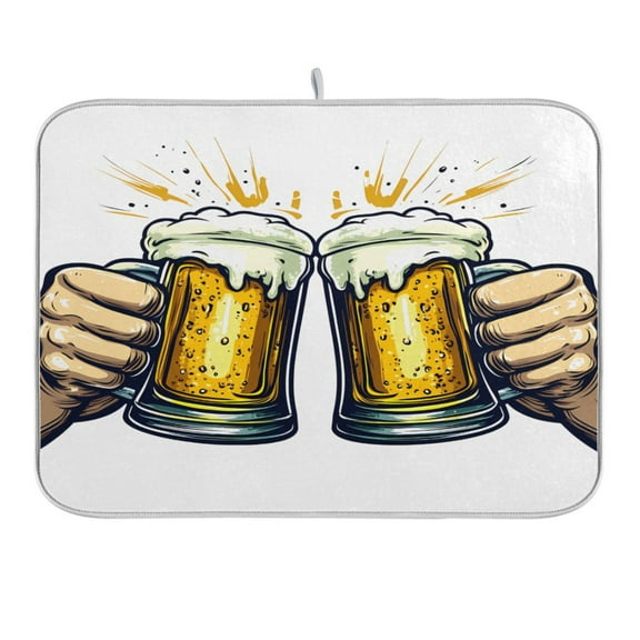Two Hands Clinking Beer Mugs Dish Drying Mat 16x18 Absorbent Microfiber Draining Rack Pad for Kitchen Counter Sink