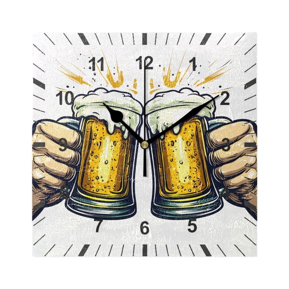 Two Hands Clinking Beer Mugs Wall Clock Battery Operated Silent Non-Ticking Bedroom Office Kitchen Home School Decor 7.8"(Black)