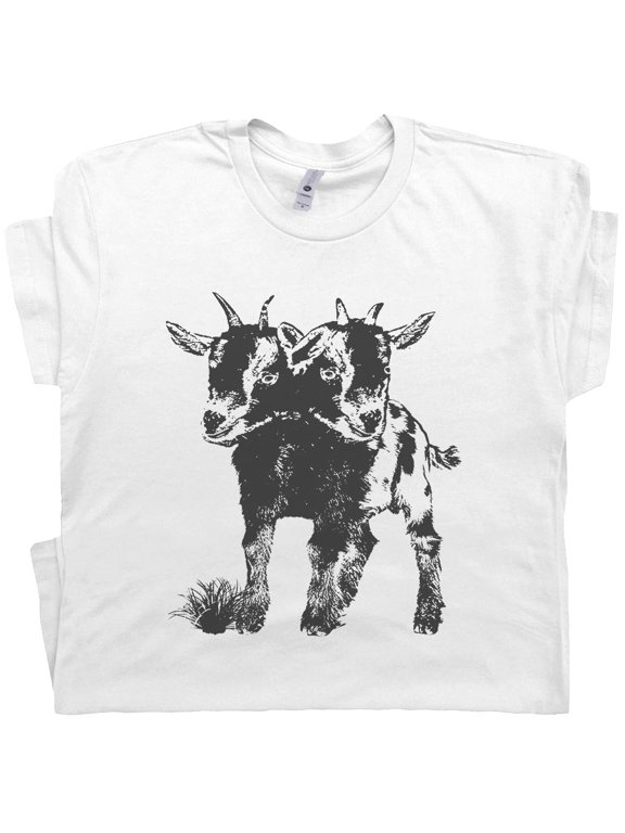Two Head Goat T Shirt Funny Weird Cute Goat Shirts for Women Men Strange Oddities Unusual Graphic Tee Freak Show Farm Animal Theme