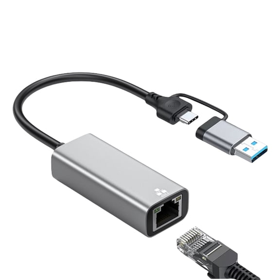 Two Head USB C A Gigabit Ethernet Converters 1/2.5Gbps Fast Transfer Portable Metal