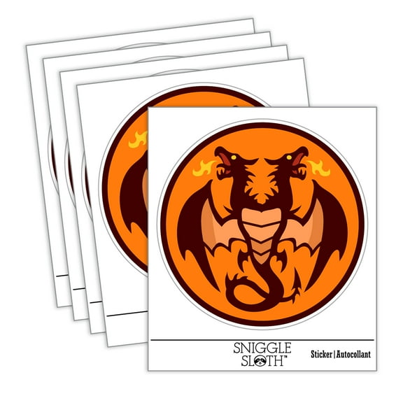 Two Headed Dragon Drake Wyvern Car Window Bumper Water Bottle Phone Tablet Laptop Waterproof Vinyl Decal Sticker Set 5-Pack - Gloss Finish - 2.0"