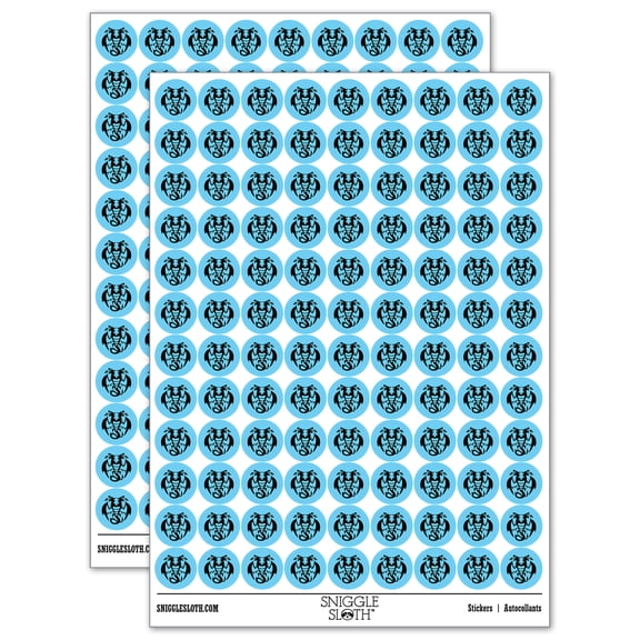 Two Headed Dragon Drake Wyvern 200+ Round Stickers - Light Blue - Gloss Finish - 0.50" Size