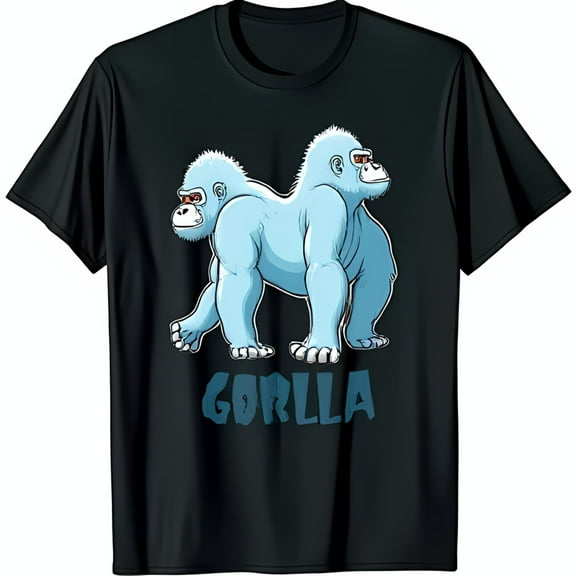 Two Headed Gorilla Graphic Black T-Shirt Fun GORLLA Design