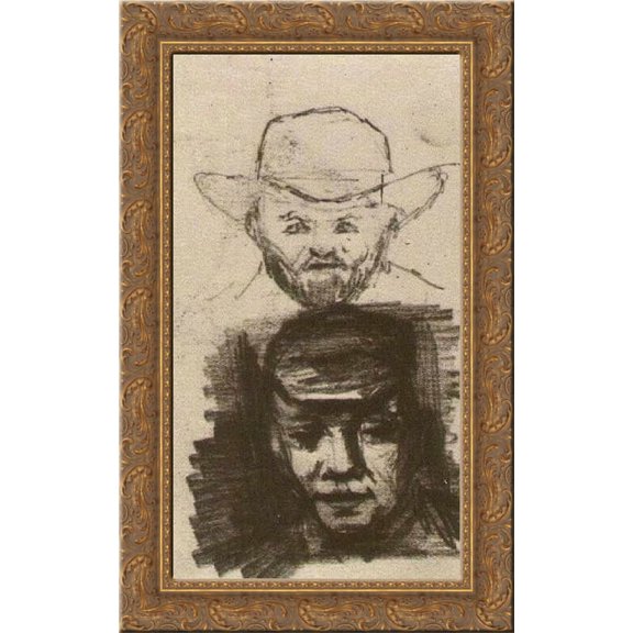 Two Heads Man with Beard and Hat Peasant with Cap 24x16 Gold Ornate Wood Framed Canvas Art by Vincent van Gogh