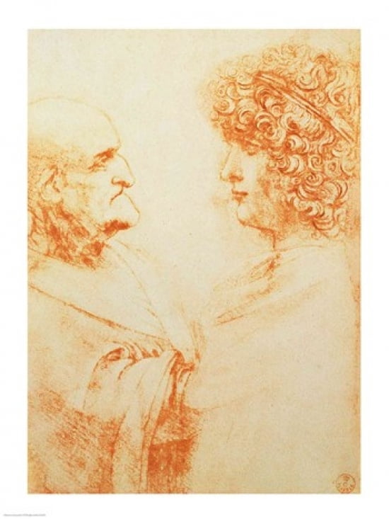 Two Heads in Profile c1500 Canvas Art - Leonardo Da Vinci (24 x 36)