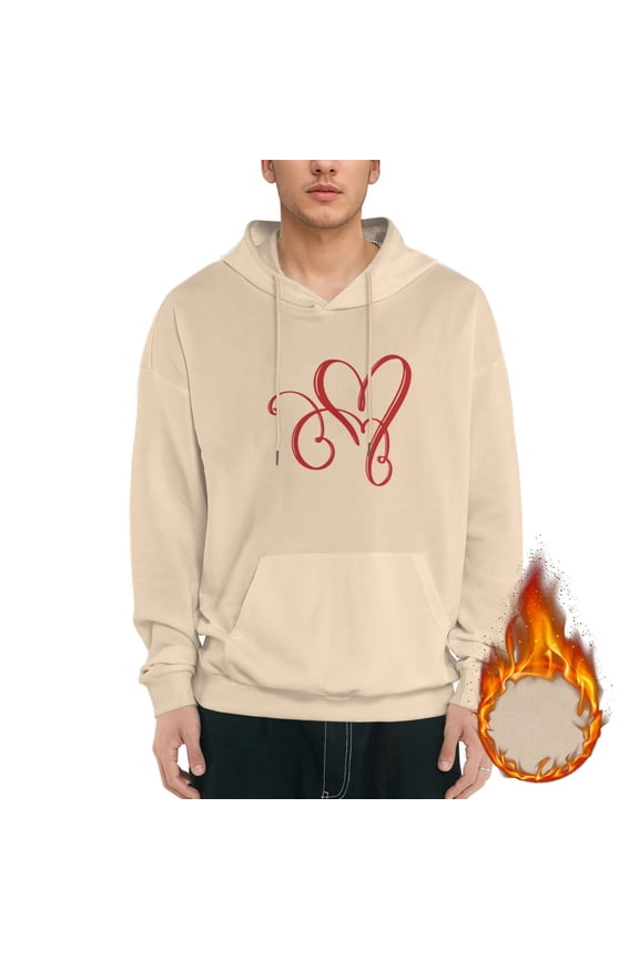 Two Heart Love Logo-1 Graphic Hoodies for Men Letter Print Long Sleeve Casual Streetwear Pullover Sweatshirt with Pocket mens Ecosmart Hoodie,Apricot L