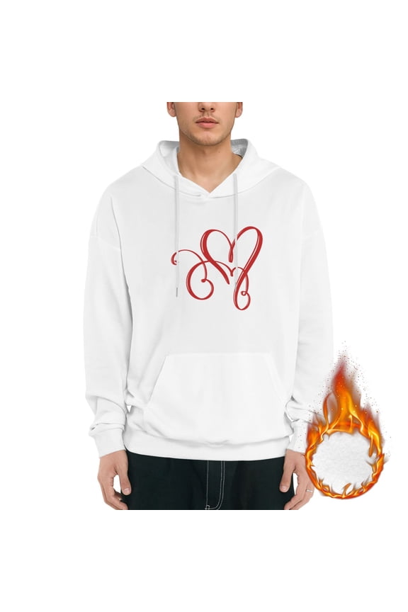 Two Heart Love Logo-1 Graphic Hoodies for Men Letter Print Long Sleeve Casual Streetwear Pullover Sweatshirt with Pocket mens Ecosmart Hoodie,White L