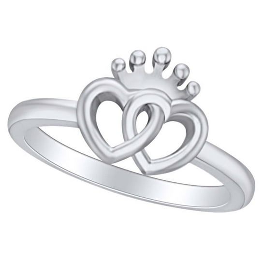 AFFY Two Heart United Crown Bypass Promise Ring 14k White Gold Over Sterling Silver for women Ring Size-5