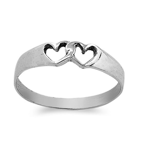 Two Hearts Beating as One Ring Sterling Silver Size 10