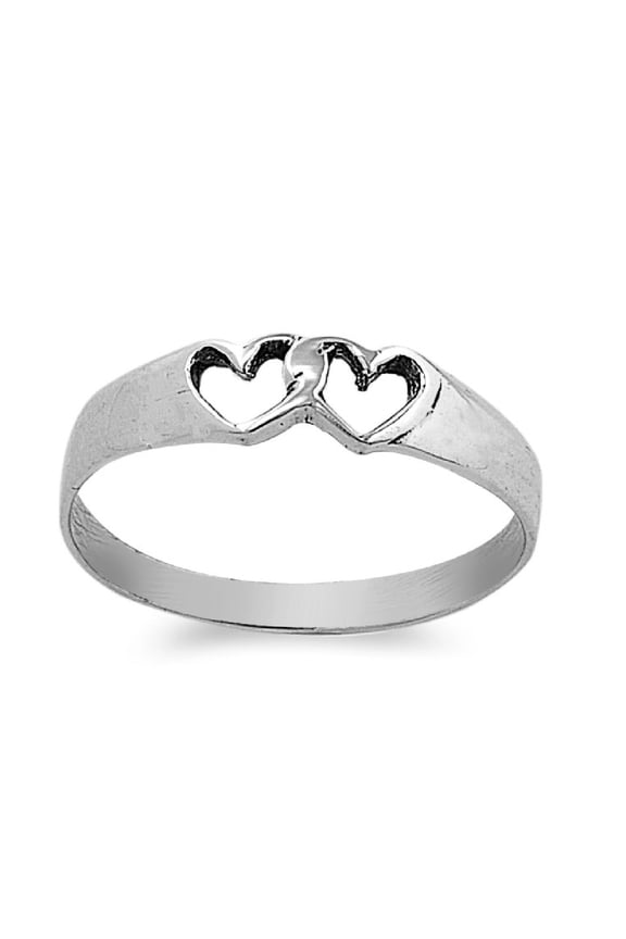 Two Hearts Beating as One Ring Sterling Silver Size 10