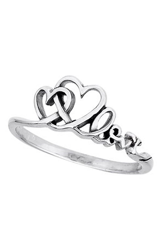 Two Hearts Love Text Promise Ring 925 Sterling Silver Minimalist Band