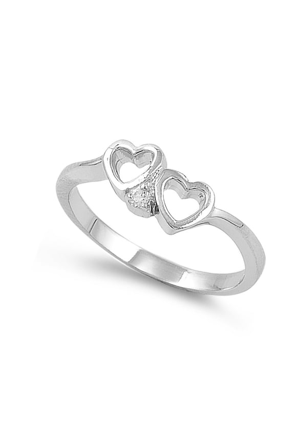 Two Hearts Singularity Cubic Zirconia Ring Sterling Silver 925