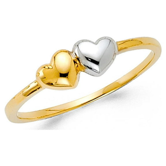 Two Hearts Together Ring Solid 14k Yellow & White Gold Love Band Fancy Polished Two Tone 5MM Size 7
