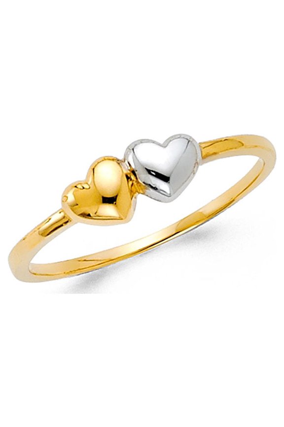 Two Hearts Together Ring Solid 14k Yellow & White Gold Love Band Fancy Polished Two Tone 5MM Size 8