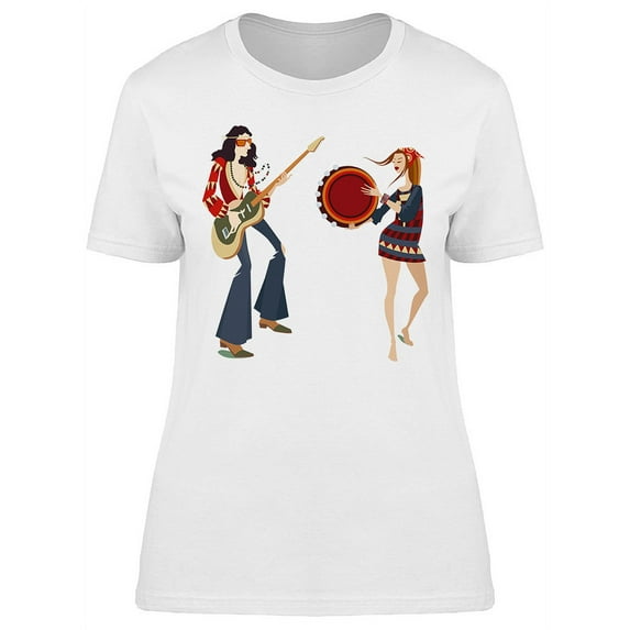 Two Hippies Playing Music T-Shirt Women -Image by Shutterstock, Female Large