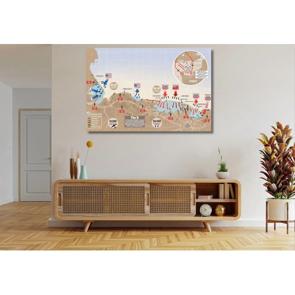 Two Historical Military Landing Map Normandy Wall Art, Unframed Poster