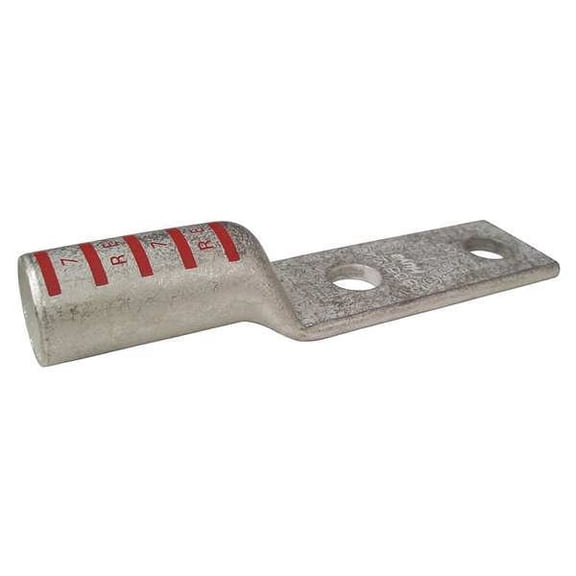 Two-Hole Compression Lug, 350 kcmil Max, 1/2 in Stud, Long Barrel, Copper, Red
