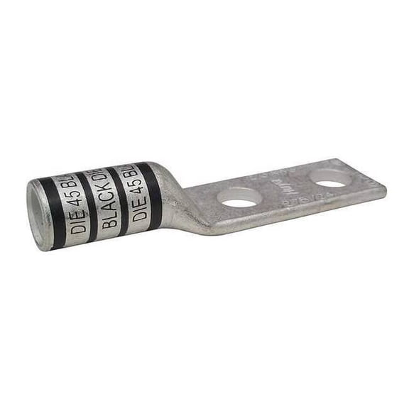 Two-Hole Compression Lug, 2/0 AWG Max, 3/8 in Stud, Long Barrel, Copper, Black