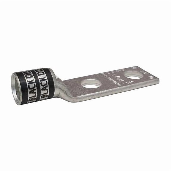 Two-Hole Compression Lug, 2/0 AWG Max, 1/4 in Stud, Short Barrel, Copper, Black
