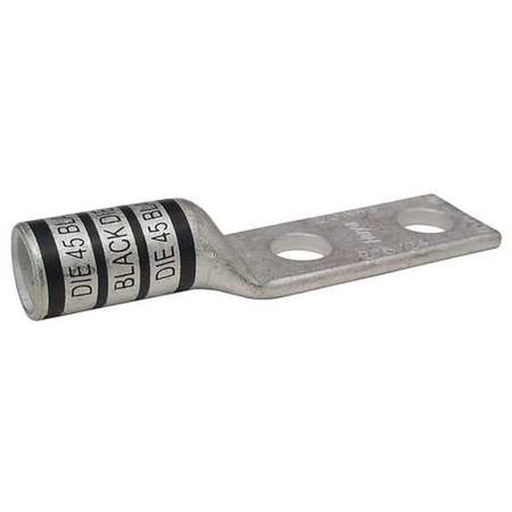 Two-Hole Compression Lug, 2/0 AWG Max, 5/16 in Stud, Long Barrel, Copper, Black