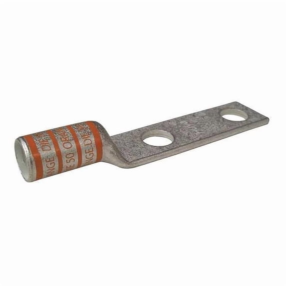 Two-Hole Compression Lug, 3/0 AWG Max, 1/4 in Stud, Long Barrel, Copper, Orange