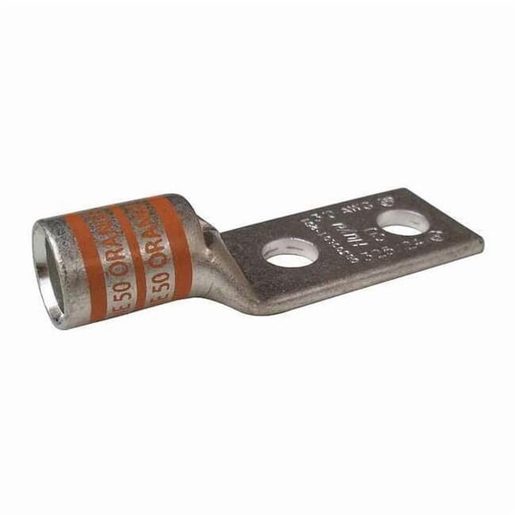 Two-Hole Compression Lug, 3/0 AWG Max, 1/4 in Stud, Short Barrel, Copper, Orange