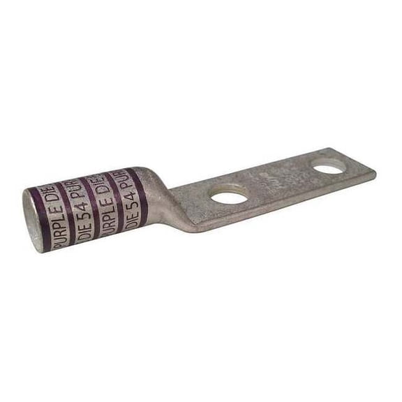 Two-Hole Compression Lug, 4/0 AWG Max, 5/16 in Stud, Long Barrel, Copper, Purple