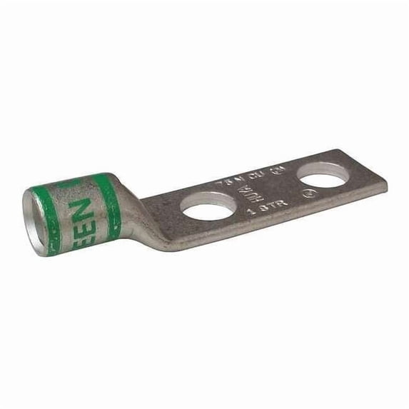 Two-Hole Compression Lug, 1 AWG Max, 1/2 in Stud, Short Barrel, Copper, Green