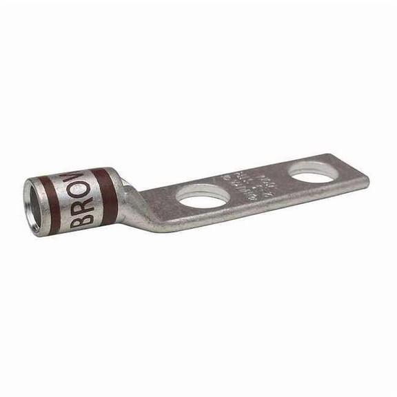 Two-Hole Compression Lug, 2 AWG Max, 1/4 in Stud, Short Barrel, Copper, Brown